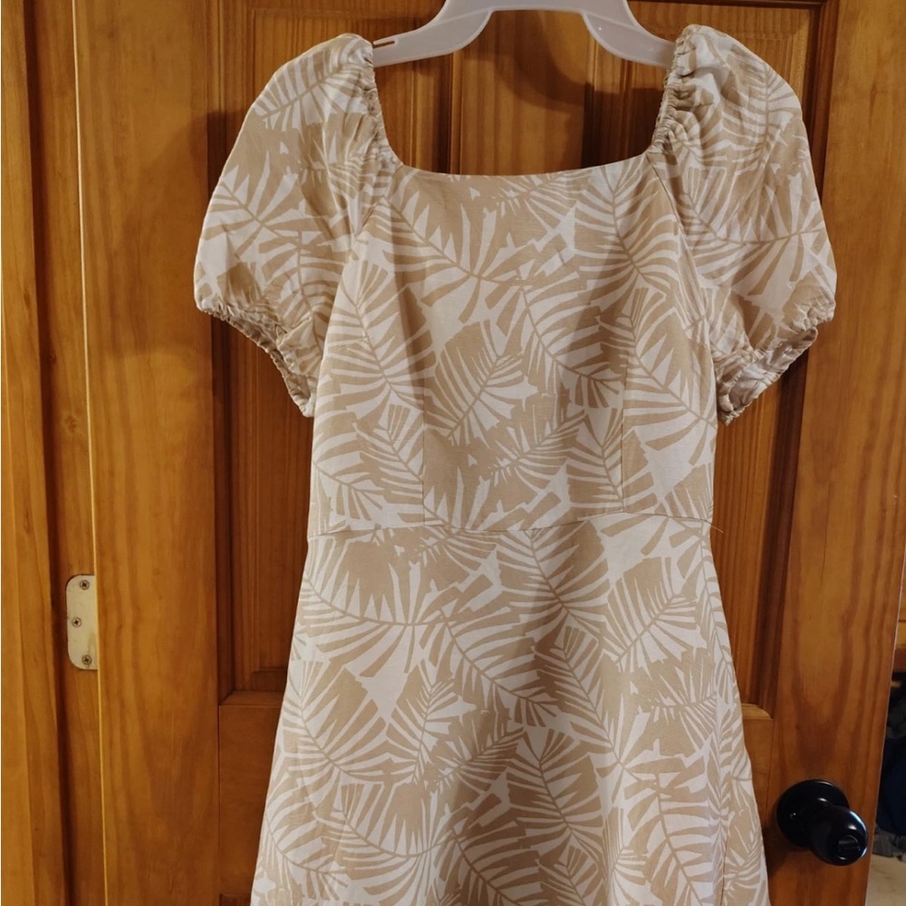 LOFT Tan Leaf Pattern Dress